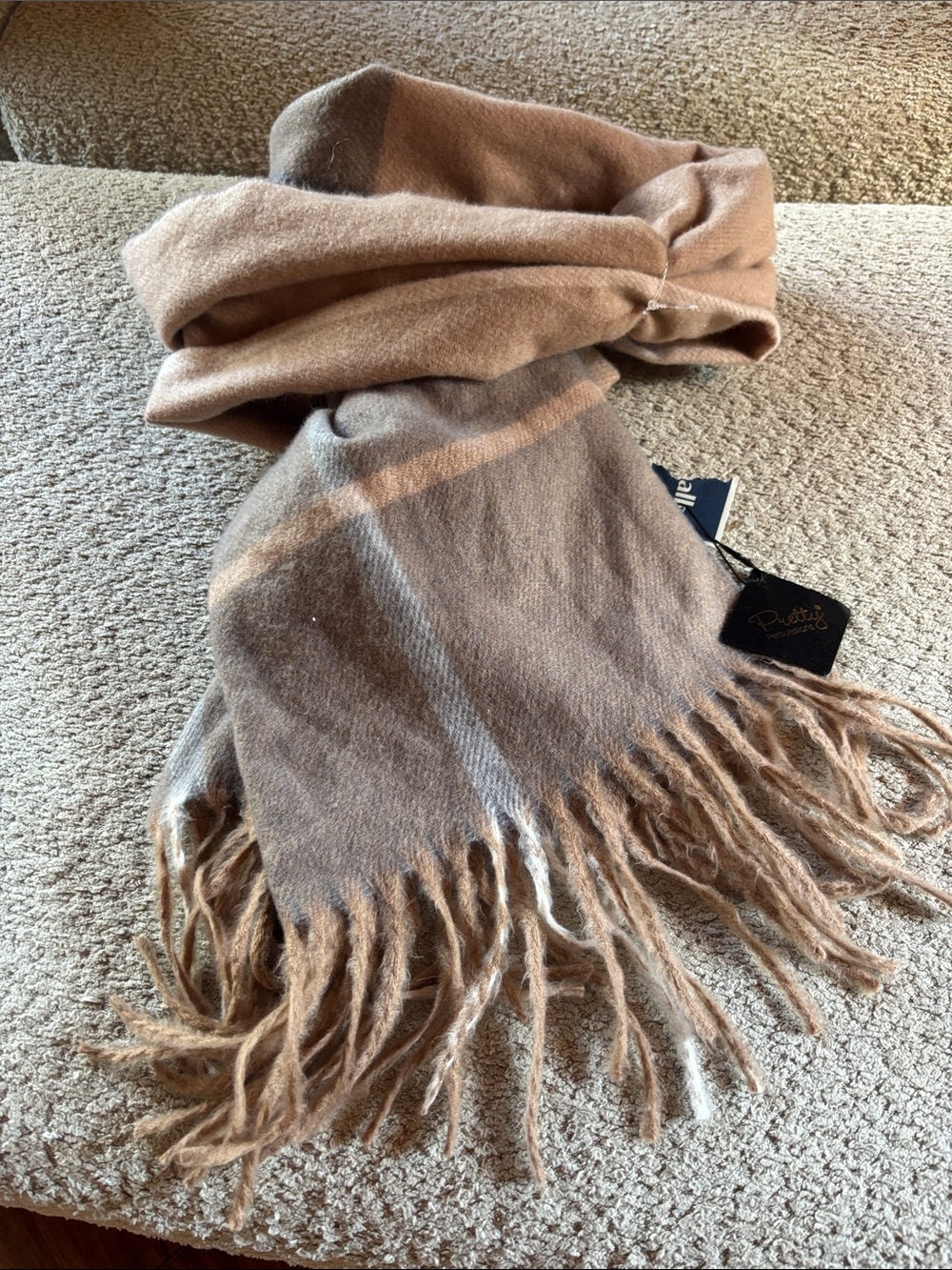 🆕 Pretty Persuasions Camel Fringe Plaid Scarf